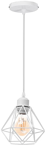TOKIUS Retro Hängelampe 16CM Vintage Pendelleuchte im Industrial Design E27 Fassung Eisen Käfig Industrie Lampe für Flur Küche, Weiß (1-flammige Hängelampe)