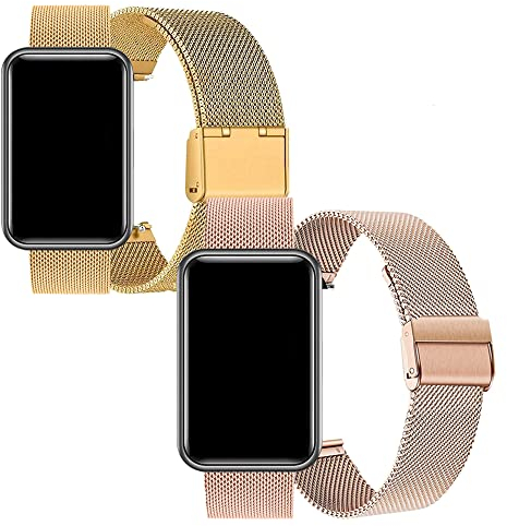 BrynnShop Kompatibel mit Huawei Watch Fit Armband Metall Ersatzarmband Edelstahl Schnellspanner Uhrenarmband für Huawei Watch Fit Elegant Mesh Gewebte Metallarmband (Gold+Roségold,Watch fit)