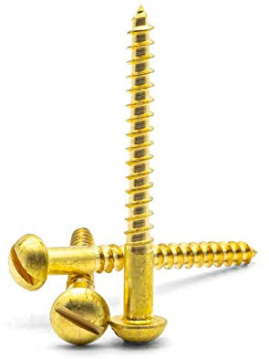Hippo Hardware M5 (5mm X 50mm) Solid Brass Slotted Round Head Doomed Wood Screws [No.10 X 2] (Pack of 10)