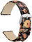 WOCCI 18mm Fleurs Bracelet de Montre pour Femme, Cuir Véritable, Bande à Dégagement Rapide, Boucle Argentée (Rose Rouge-Jaune)