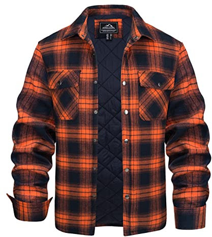 KEFITEVD Hommes Veste Carreaux Bûcheron Doublée Polaire Thermique Blouson Carreaux Extérieur Chemise Bûcheron,Orange,S