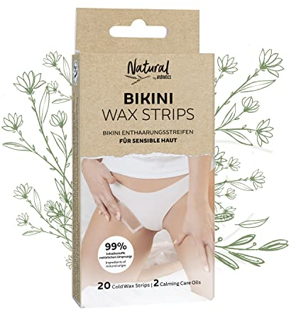 andmetics Natural Bikini Kaltwachsstreifen | 99% natürliche Inhaltsstoffe | frei von Polyethylen & Paraffinen | für die Bikinizone | bis zu 4 Wochen glatte Haut | alle Hauttypen geeignet