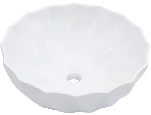 Tidyard Lavabo in ceramica per lavabo da appoggio, lavandino a mano, per bagno, lavanderia, 46 x 17 cm, in ceramica bianca