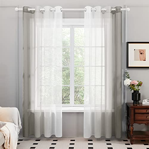 Deconovo Transparent Vorhang Voile Gardinenschal Gardinen mit Ösen, 245x140 cm(HöhexBreite), Hell Grau, 2er Set