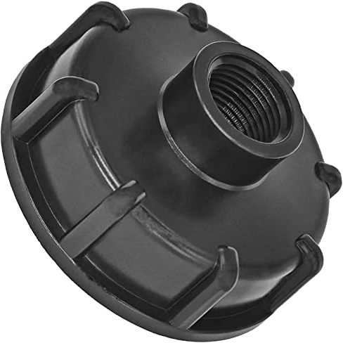 MegaHaustechnik IBC Adapter aus Kunststoff PP Grob Gewinde Steigung 6mm x Innendurchesser 60mm S60x6 mit 1/2 Zoll Innengewinde IG Innendurchmesser 19mm Kappe Deckel Tank Container Zubehör Anschluß