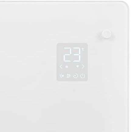 Termoconvettore Elettrico 1000W, Pannello in Vetro, Controllo Smart, Timer, Modalità Eco e Antigelo, IP24, per Riscaldamento Casa, Montaggio a Parete o Portatile