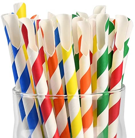 Pailles jetables en cuillère en papier, pailles en papier pour Slushy, Milkshakes - 20x0,8cm, 200 pièces (couleurs assorties)