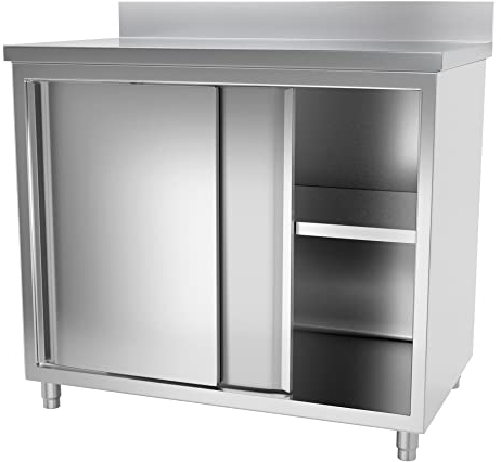 GGM Gastro | ASFK106A | Edelstahl Arbeitsschrank ECO - 1000x600mm - mit Schiebetür und Aufkantung