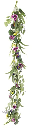 Künstliche Blumenranke Stiefmütterchenranke Girlande Ranke Kette Blumen Efeu Pflanzen Hochzeitsbogen Deko Blumengirlande Raumdeko Wanddeko Seidenblumen Tischdeko Hochzeitsdeko hängend Tischgirlande