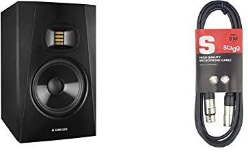 ADAM Audio T7V Studio Monitor for recording, mixing and mastering, Studio Quality Sound (Single) & Stagg SMC3 3m XLR to XLR Plug Microphone Cable, Black
