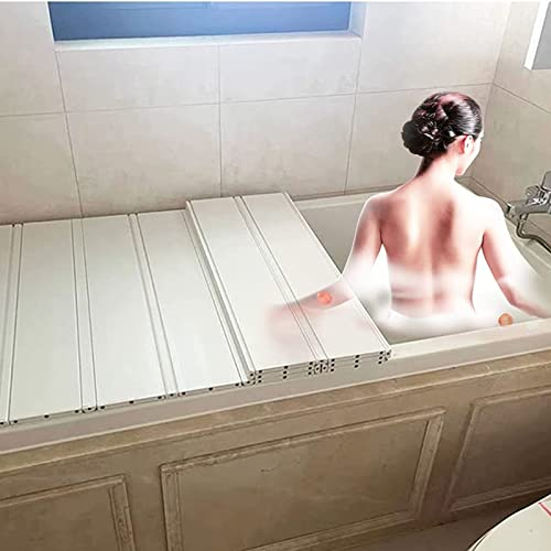 Staubdichte Badewannenabdeckung, Faltbare Anti-Staub-BestäNdige Badewannenabdeckung Badewannenisolierabdeckung, Kann Weinglas, BüCher, Tablets, Handys Aufbewahren,Weiß,70x115x0.6cm