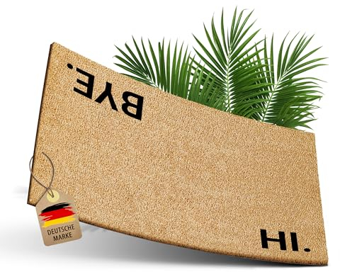 ElbFuchs Kokos Fußmatte 60x40cm mit Hi & Bye I Extra strapazierfähige & rutschfeste Kokosmatte I Für den Innen- & überdachten Außenbereich I Ideal als schmaler Schmutzfang und Eingangsmatte