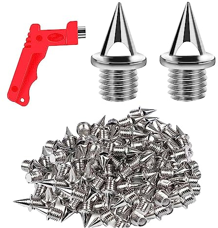 DDKY 50 Stück 5MM Spike-Nägel Sportschuhe Pyramid Ersatz Spikes Field Training Schraube mit Spikeschlüssel Werkzeug für Leichtathletik Track Sprint Weitsprung Laufen Stahl mit einem Nagelentferner