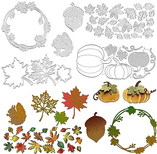 GAROMIA Stanzschablonen Herbst Set 6 Stück Erntedankfest Stanzschablonen Kürbis Herbstblättern Ahornblatt Stanzformen Blumen Stanzen Stampin up für Scrapbooking DIY Karten Herbstfest Deko