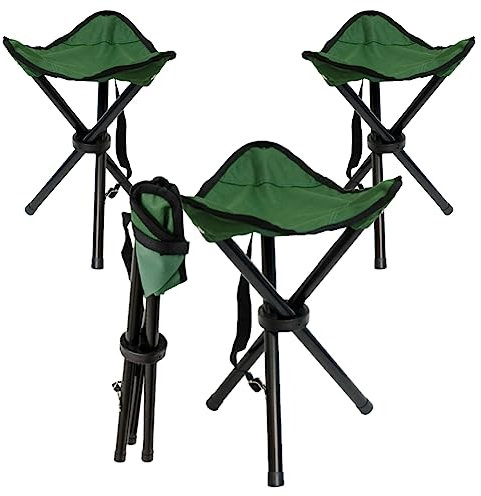 PraTiKo Life Set di 3 Sgabelli Pieghevoli e Portatili Sedie per Campeggio, Sgabello Campeggio 3 piedi Pesca, Giardinaggio, Spiaggia Camping (Verde)