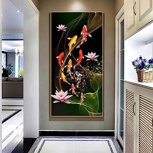 MHLCMG Red Koi Lucky Karpfen Leinwand Malerei Bilder Wandkunst Fisch Goldfisch Poster Kunstdruck Bild Wand Wohnzimmer Schlafzimmer Dekor Kein Rahmen (50X100CM)