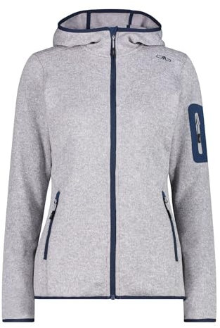 CMP - Giacca in Knit-Tech da Donna con Cappuccio Fisso, Argento-Blue, 44