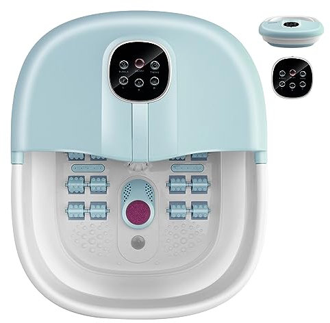 HOMASIS Bain de Pied Massant Chauffant Electrique Pliable avec Bulles d'Air, Vibration,Spa Appareil de Massage, Massage des Pieds Relaxant Réglage de la Température&Minuterie (bleu)