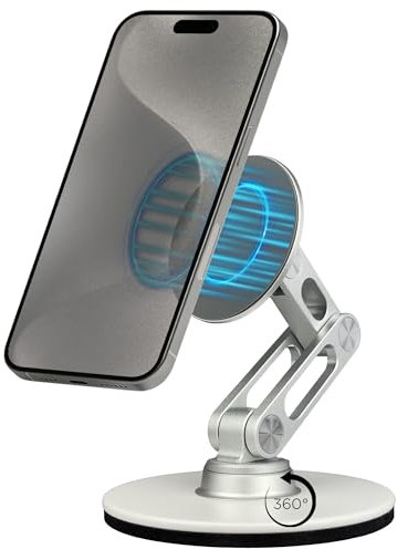 TidyTech Premium Magnetischer Handyhalter aus Aluminium kompatibel mit iPhone MagSafe, 360° Verstellbar, Perfekt für FaceTime oder für stylische Büros - (Silber)