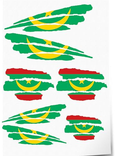 Indigos UG Aufkleber Mauretanien - 7 Autoaufkleber - Flagge - Fahne mit 3 Streifen - selbstklebende Fahnen für Heckscheibe, Modellbau, Sport, Motorrad, Auto, Tuning, Fenster, Kofferraum