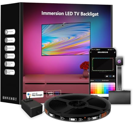 TV-Hintergrundbeleuchtung LED WiFi mit Kamera, RGBIC TV-Beleuchtung für 55 - 65 Zoll, TV-Beleuchtung synchronisiert mit dem TV, LED-Hintergrundbeleuchtung des intelligenten Fernsehers,