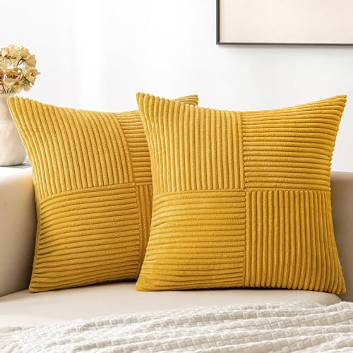 MIULEE 2er Set Herbst Kissenbezug 40x40cm Gelb Kissenhülle Kissenbezüge Sofakissen Dekokissen Boho Couchkissen Kord Dekorative Zierkissenbezug für Sofa