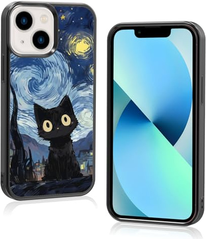 Onemiliayears Cute Starnight Cat Phone Case, Van Gogh Cute Cat Pattern iPhone 13 Mini Case, Non-Slip Design and Shock Absorption, Phone Case for Teen Girls, Boys, Women and Men(iPhone - 13 Mini)