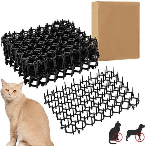 12pcs Cat Deterrents for Gardens Uk Anti Cat Spikes Plastic Scat Mat with Repellent Mats Prickle Stirp Pet Deterrent15.5 * 20cm Net 4 U-shaped Pegs for Garden、Fence、Lawns