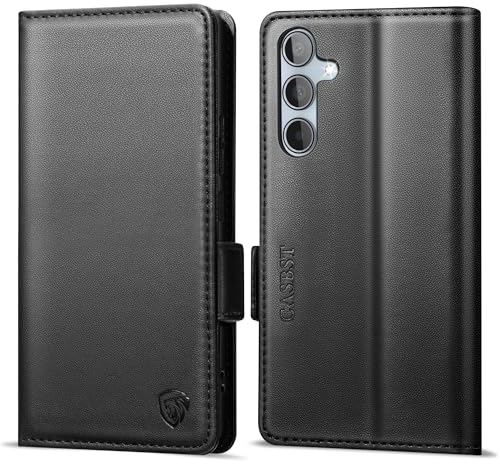 CASBST Handyhülle für Samsung Galaxy A55 5G Hülle Premium Leder Schutzhülle Klappbar mit Kartenfach Ständer Magnet Flipcase für Samsung A55 Handytasche mit RFID Klapphülle für Galaxy A55 Schwarz