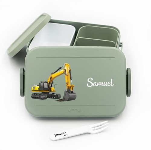 Lunchbox Kinder Bagger für Mepal - Lunchbox Kinder mit Trennwand Name, Kindergarten, Schule - Alles für den Schulanfang - Personalisierte Brotdose Bagger - Brotdose mit Namen
