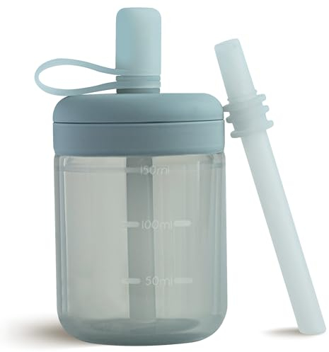 Moonkie Tasse Apprentissage Bebe, Tasse Paille Bebe en Silicone, Tasse Anti Fuite Bébé, sans BPA, Adapté au Lave-vaisselle, pour 6 Mois+, 5oz(Éther)