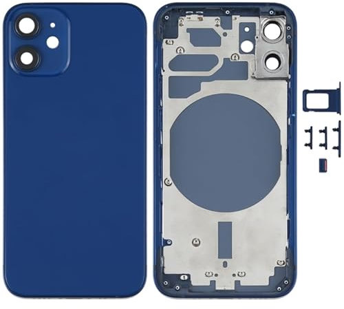 High-Tech Place Couvercle arrière du boîtier avec Plateau pour Carte SIM, Touches latérales et Objectif de l'appareil Photo pour iPhone 12 Mini (Bleu)