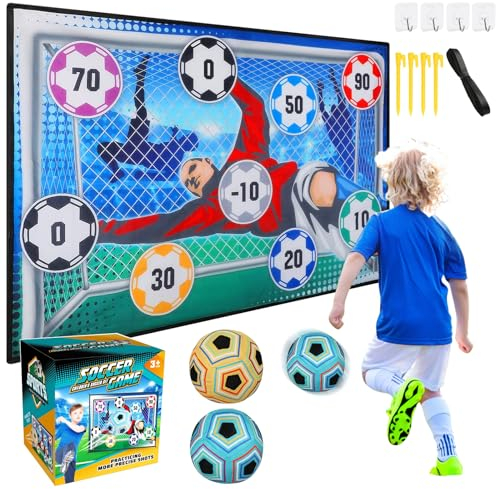 Fußball Spielset für Kinder 3 4 5 6 7 8, Garten-Fussball Spiele für Drinnen und Draußen, Klettball-Fußball Spielzeug, Weiches-Fußballtor mit Fußballtrainingszubehör, Fussball Geschenke Jungen Mädchen