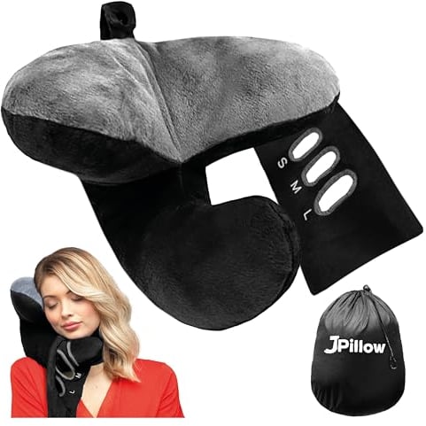 JPillow Reisekissen für Flugzeuge - Ein wenig sperrig, teuer und dauert ein paar Minuten, um zu meistern, aber unterstützt Kopf und Nacken in echtem Luxus - Britische Erfindung des Jahres (Schwarz)