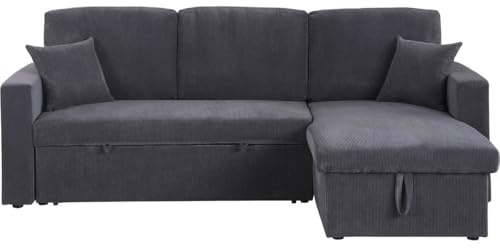 habitat et jardin Ecksofa mit Schlaffunktion aus Cord Alain - 3-Sitzer - Grau