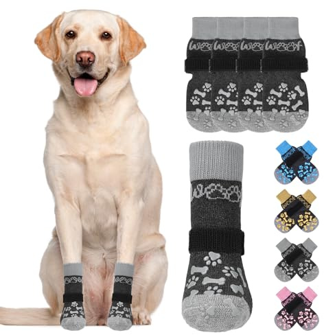 KOOLTAIL Dog Socks Shoes for Hot Pavement to Prevent Licking Paws, Winter Dog Boots&Paw Protector for Hardwood Floors Anti Slip,Traction Control Grip Booties for Small Medium Large Senior Dog,Black SM