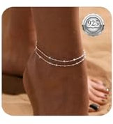 Kenivira Sterling Silber Fußkettchen für Frauen, zierlich geschichtet wasserdicht, Strand Fußkettchen für Damen