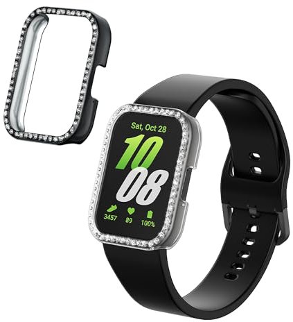 kwmobile Set da 2 Protezione Bordo Orologio Compatibile con Samsung Galaxy Fit 3 Smartwatch - Rivestimento Glitterato trasparente/nero