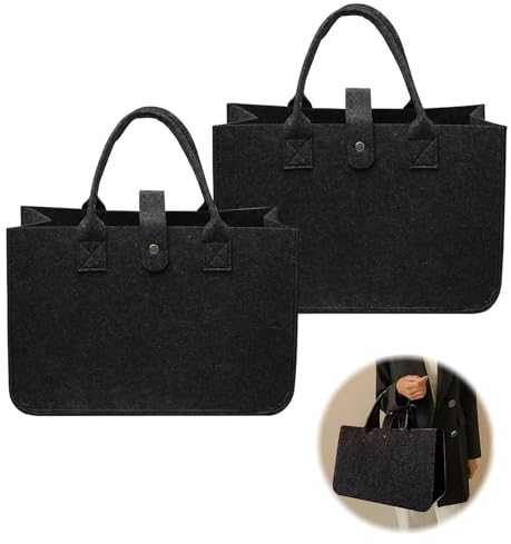 Filztasche Einkaufstasche, 2 Stück Faltbar Filztaschen Shopper, 30*20*18cm Filz Henkeltasche Tragetasche Shopping Bag, Einkaufen Ausgehen Aufbewahrung (2*dunkelgrau)