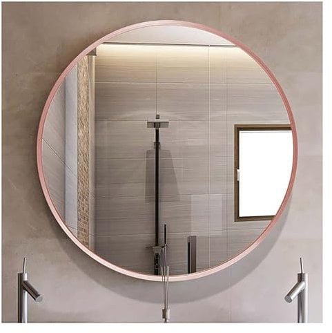Rose Gold Round Mirror, Circle Mirror for Wall, Large Decorative Mirror, Bathroom Vanity Mirror, Shatterproof, Metal Frame Mirror, 70cm