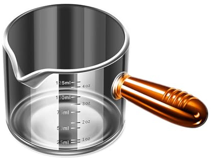 FOVNOT Café Exprés Medición Taza, 60ml/125ml Café Exprés Disparo Vaso Tazas Café Exprés Tazas con En Forma de V Boca y Escala Dual Adecuado para Café Exprés, Salsa de Tomate (Asa marrón-125 ml)