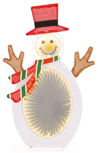 COSTWAY LED Schneemann, 64 cm Weihnachtsdeko mit Unendlichkeitsspiegel, Weihnachtsfigur, Weihnachtsdekoration, Weihnachtsbeleuchtung für außen und innen
