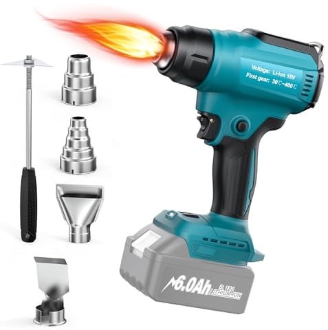 Hot Air Gun for Makita 18V Battery, Cordless Heat Gun with 4 Nozzles, Temperature Up to 550 °C, Heat Gun for Welding, Bending Pipes, Colour Removal(No Battery)