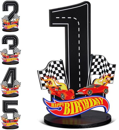 MiniInflat Rennauto 1. Geburtstag Nummernschild Mittelstück Rennwagen Thema 1. Geburtstag Party Supplies Holz 1. Tischdekoration Foto Requisiten für Jungen 3 Jahre alt Geburtstag