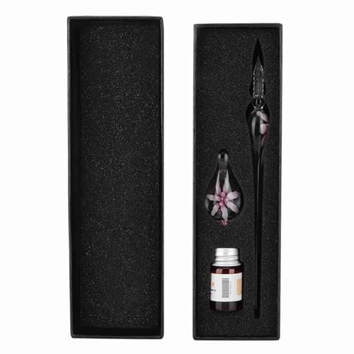 Jwthee Glass Ink Pen Set, Handmade Glass Dip Pen Crystal Glass Signature Pen Calligraphy Glass Pen Dip Ink Pen Crystal Glass Pens for Art Writing Drawing Signatures Christmas Gifts Set (redness)