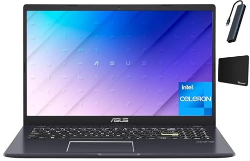 ASUS L510 Ultra Thin Laptop, 15.6 FHD Display, Intel Celeron N4020, 4GB RAM, 128GB eMMC, 1 Year Microsoft 365 Included, 180 Degree Hinge, Win11 Home, Backlit Keyboard, Black with Accessories