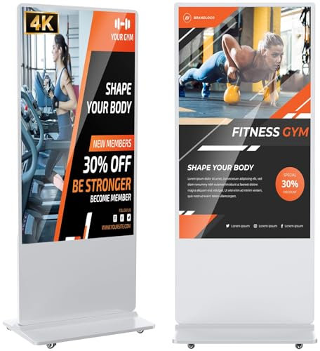 YCKJNB 65 Pulgadas Señalización Digital Publicidad 4K Monitor Vertical, Pantalla LCD Monitor, Monitor portatil,Pantalla De Señalización Digital Interactiva, Automática tótem publicitario, Blanco