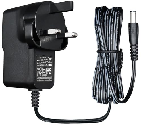 9V 1A 9W 3M Long Pedal Power Supply Adapter, DC Jack Center Negative, AC to DC Switching Adapter (Input 100-240V, Output 9Volt 1Amp/1000mA), PSU Wall Mount Transformer Plug, UKCA Listed