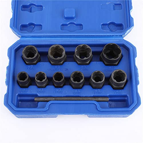 11-tlg. Schraubenausdreher-Set 9-19mm mit Stanzstange & Steckschlüssel zum Entfernen von beschädigten, verrosteten oder abgerundeten Schrauben und Muttern
