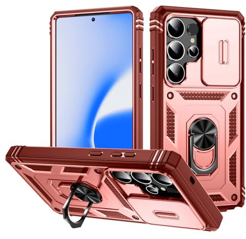 DAWEIXEAU Coque Galaxy S25 Ultra,Antichoc Support Protection Housse avec Lentille Coulissante Couverture Étui pour Samsung Galaxy S25 Ultra (Rose)